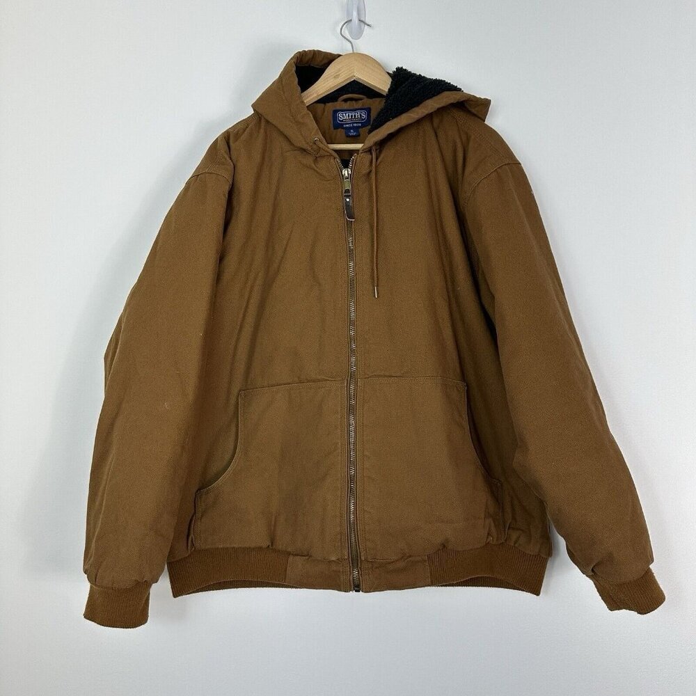 Smith's Workwear Sherpa-Lined Duck Canvas‎ Hooded Work Jacket XL Brown